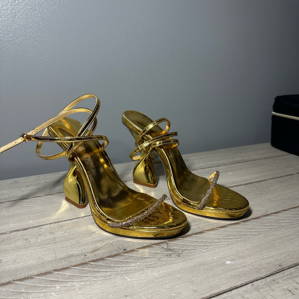 SHEIN Gold Strappy Block Heels